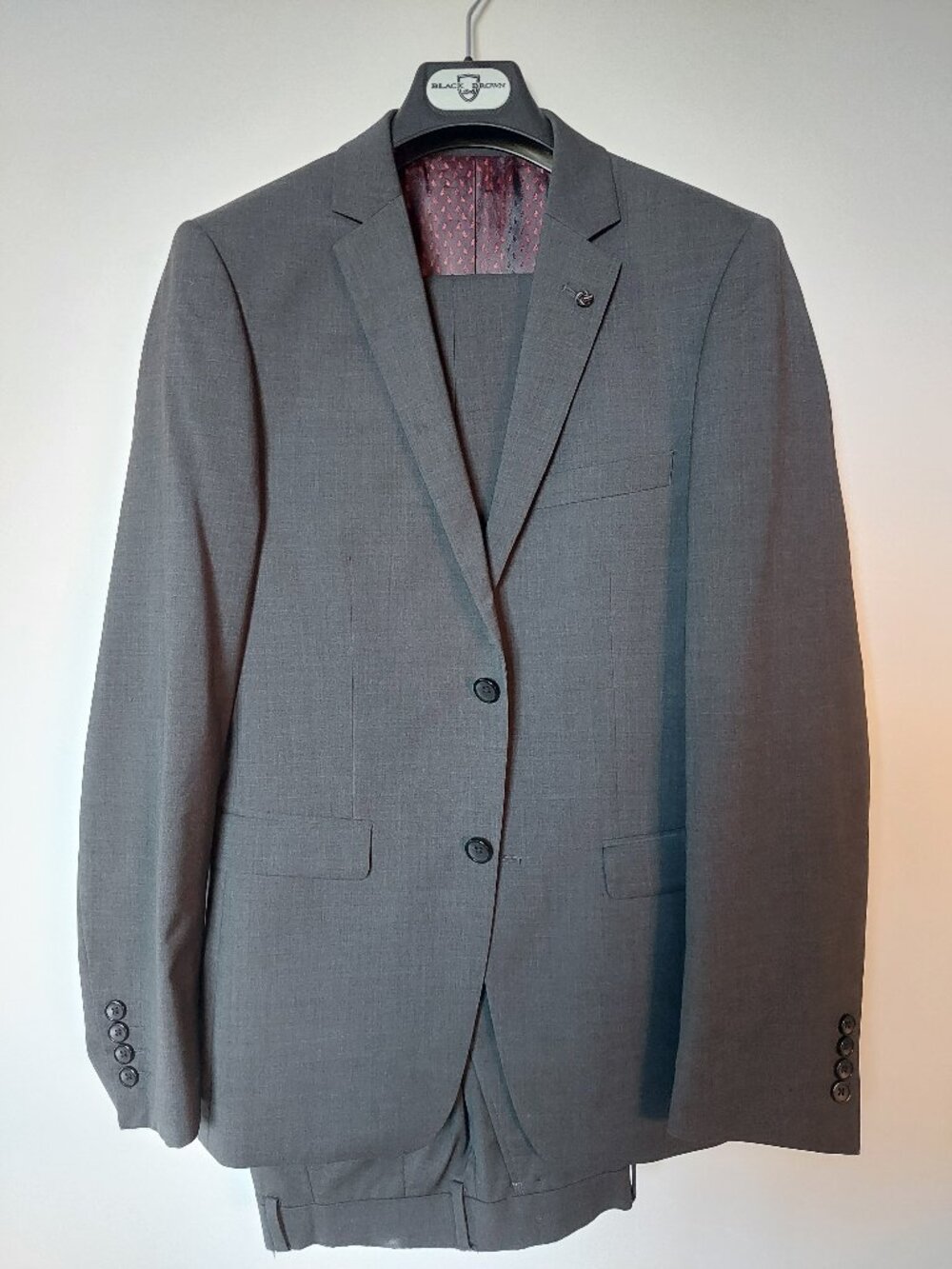 Black Brown 1826 Men's 36R Suit Set - Slim-fit Suit Jacket Pants Grayish Brown